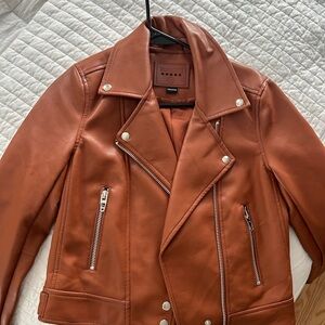 Brown leather moto jacket